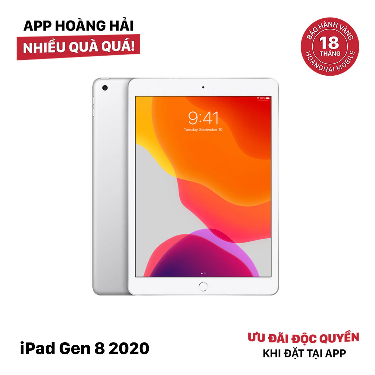 iPad Gen 8 2020 10.2in 32GB Silver 4G + Wifi 98% pin 85% (đốm đỏ màn, xước viền, móp mặt lưng mặt lưng)