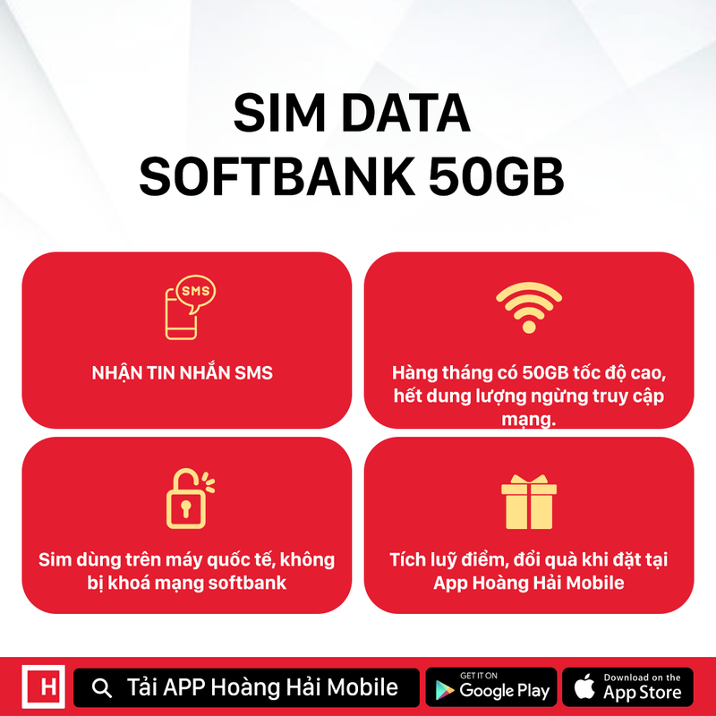 Sim data Softbank 50GB cước 2700¥