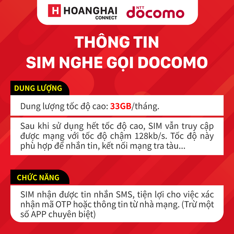 Sim nghe gọi Docomo 33GB I 7 Tháng (04/2026)