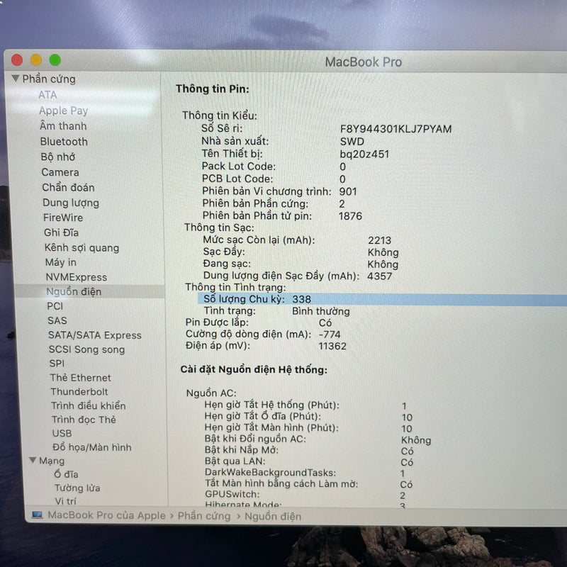 Macbook Pro 2019 13.3in Silver Intel Core i7/ RAM 16G/ SSD 256G 98% Pin 82% Sạc 338 lần BPTN