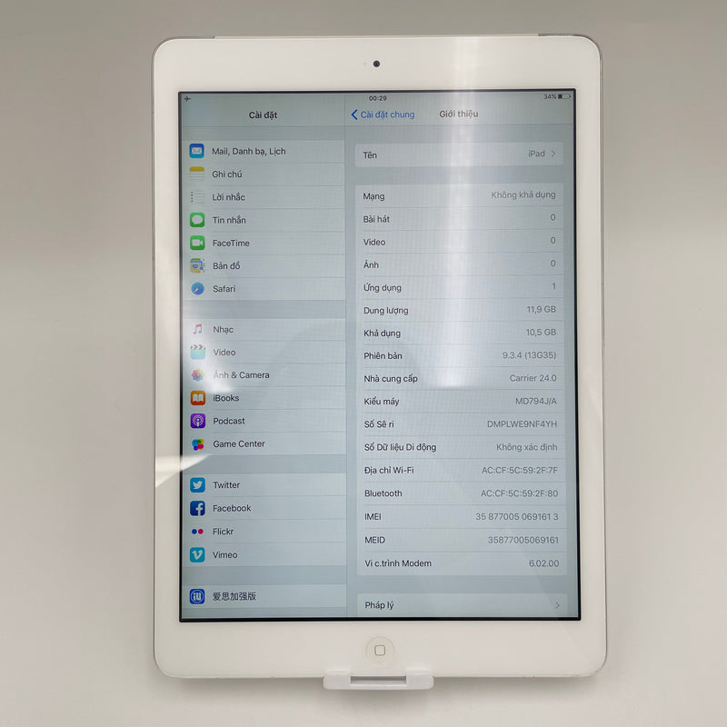 iPad Air 1 9.7in 16G Silver 4G + Wifi 98% pin 95% từ SB (Máy có xước màn và trầy xước)