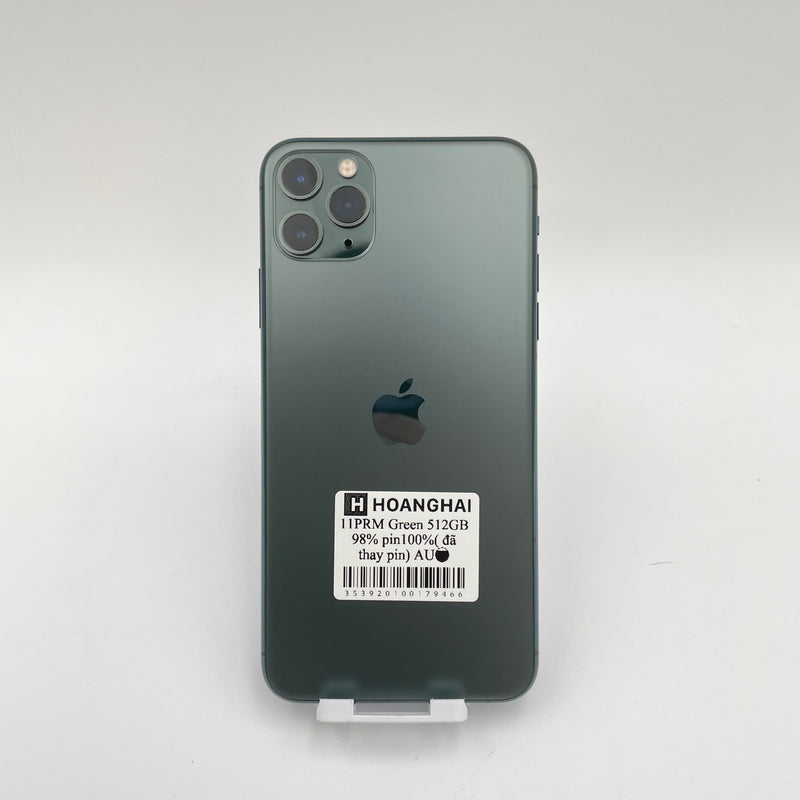 iPhone 11 Pro Max 512GB Midnight Green 98% pin 100% Máy đã trả hết tiền mạng dùng như Quốc tế Apple (Máy đã thay pin - Ám viền nhẹ)