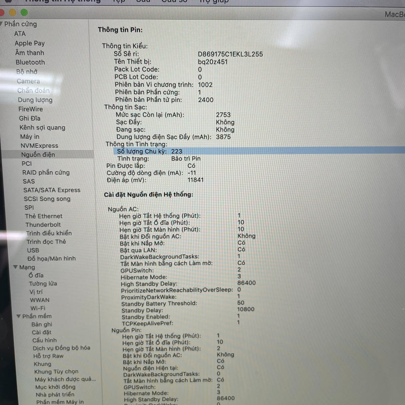 Macbook Pro 2019 13.3in Gray Intel Core i7/RAM 16G/SSD 256G 98% pin 73% Sạc 223 lần BPTN