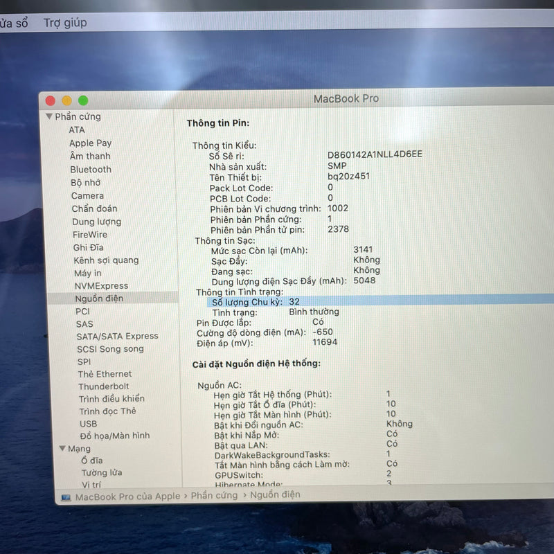 Macbook Pro 2019 13.3in Gray Intel Core i5/RAM 8GB/SSD 256GB 98% Fullbox Sạc 32 lần BPTN