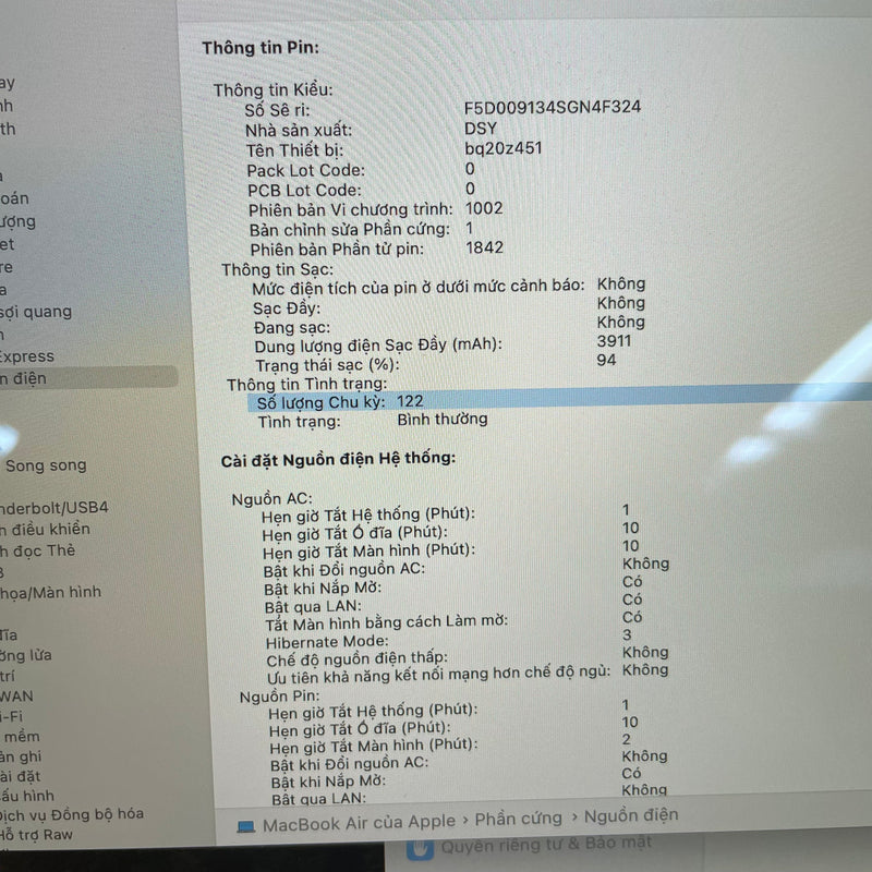 Macbook Air 2020 13.3in Gray Intel Core i7/RAM 16GB/SSD 1TB 98% Fullbox Sạc 122 lần BPTN