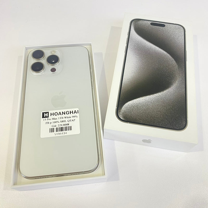 iPhone 15 Pro Max 1TB White Titanium 99% pin 100% Quốc tế Apple (Sạc 92 lần)