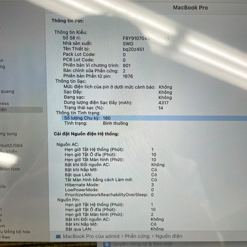 Macbook Pro 2019 13.3in Gray intel core i5/RAM 8GB/SSD 512GB 98% Fullbox sạc 180 lần BPTN