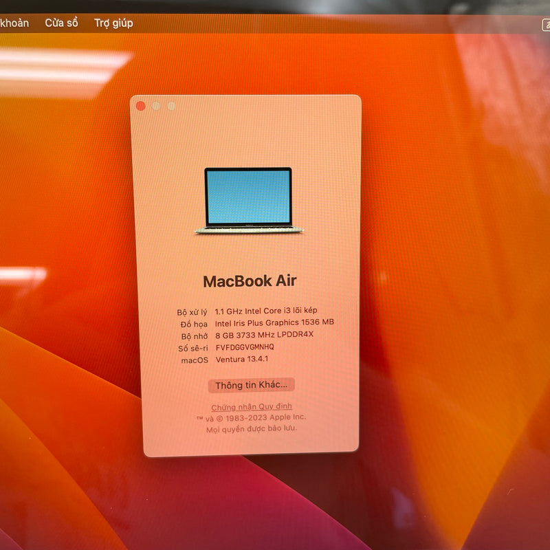 Macbook Air 2020 13.3in Silver Intel Core i3/RAM 8GB/SSD 256GB 99% Fullbox Sạc 15 lần BPTN