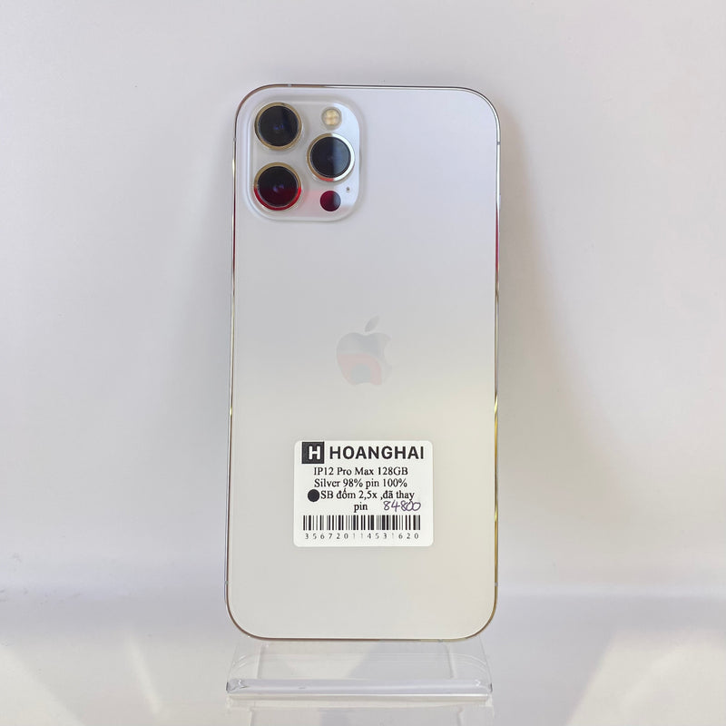iPhone 12 Pro Max 128GB Silver 98% pin 100% Máy đã trả hết tiền mạng dùng như Quốc tế Apple (Đã thay pin - Đốm camera 2.5x)
