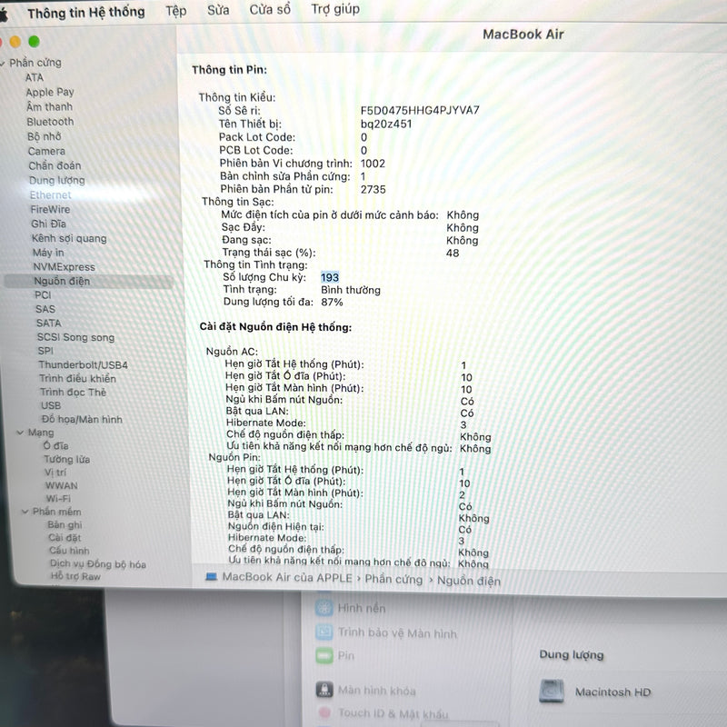 Macbook Air 2020 13.3in Gray Apple M1 /RAM 8GB /SSD 512GB 98% Sạc 193 lần BPTN (Xước màn nhẹ)
