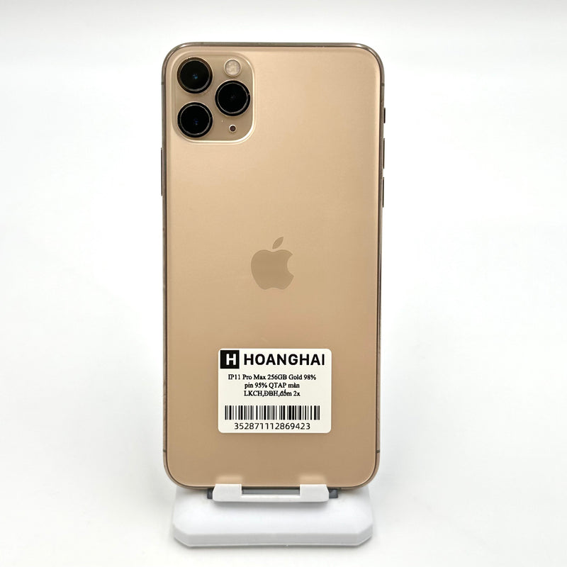 iPhone 11 Pro Max 256GB Gold 98% pin 95% DBH Quốc tế Apple (Thay màn hình chính hãng Apple - Đốm camera 2x)