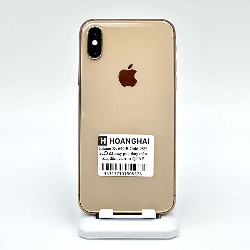 iPhone XS 64GB Gold 98% pin 100% Quốc tế Apple (Đã thay pin - Thay màn hình chính hãng Apple - Đốm Camera 1x)