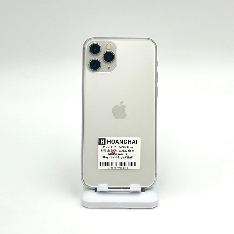 iPhone 11 Pro 64GB Silver 98% pin 100% Quốc tế từ SB (Không dùng sim SB - Đốm Camera 1x, Thay màn hình và pin chính hãng Apple)