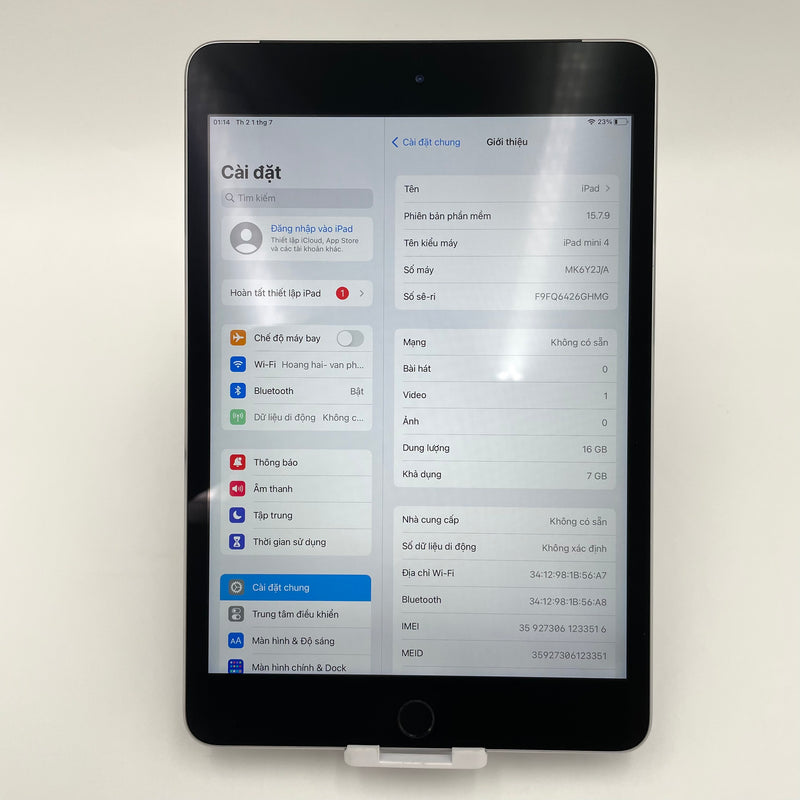 iPad Mini 4 7.9in 16GB Space Gray 4G + Wifi 98% pin 100% Sạc 1 lần (Đã thay pin - Màn ám viền)