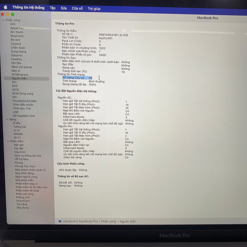 Macbook Pro 2020 13.3in Gray Apple M1 /RAM 8GB/SSD 256GB 98% Fullbox Sạc 28 lần BPTN