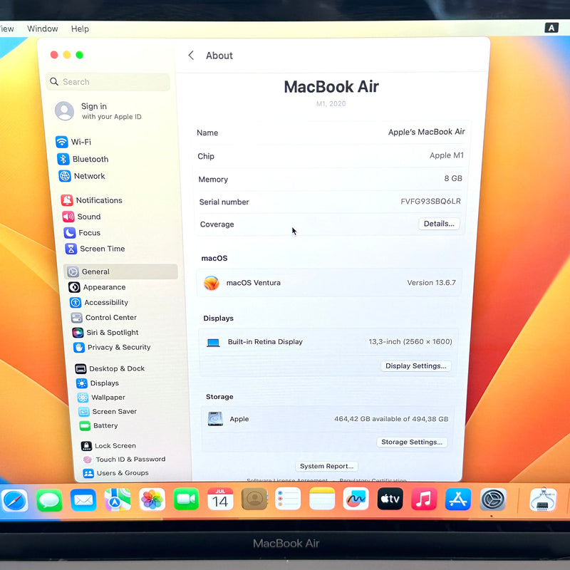 Macbook Air 2020 13.3in Gray Apple M1/RAM 8G/SSD 512GB 98% Sạc 38 lần BPTN