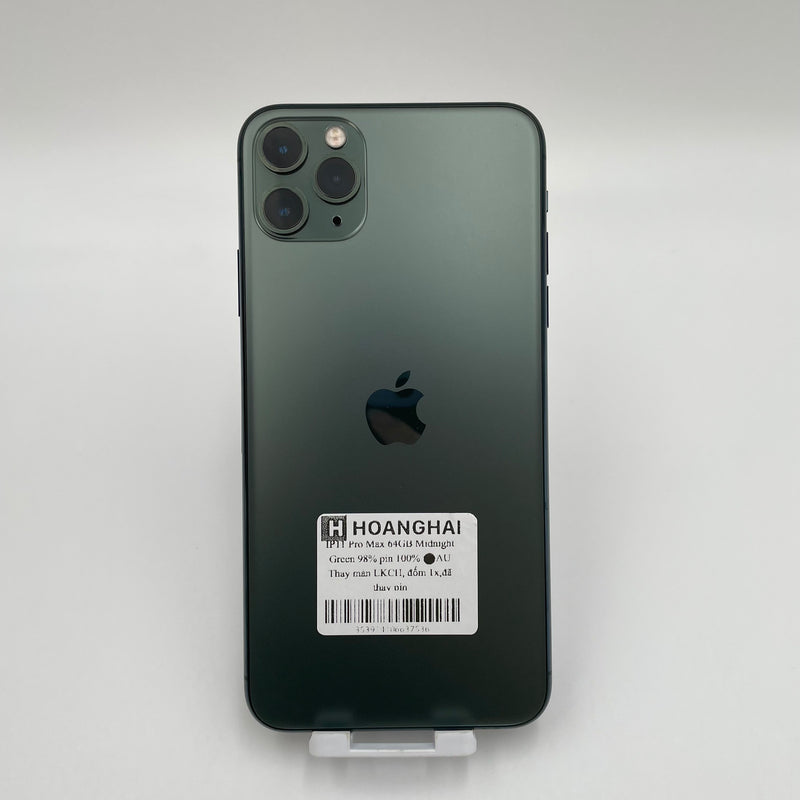 iPhone 11 Pro Max 64GB Xanh Lá  98% pin 100% Máy đã trả hết tiền mạng dùng như Quốc tế Apple (Thay màn LKCH - đã thay pin - đốm camera 1x) HH7536