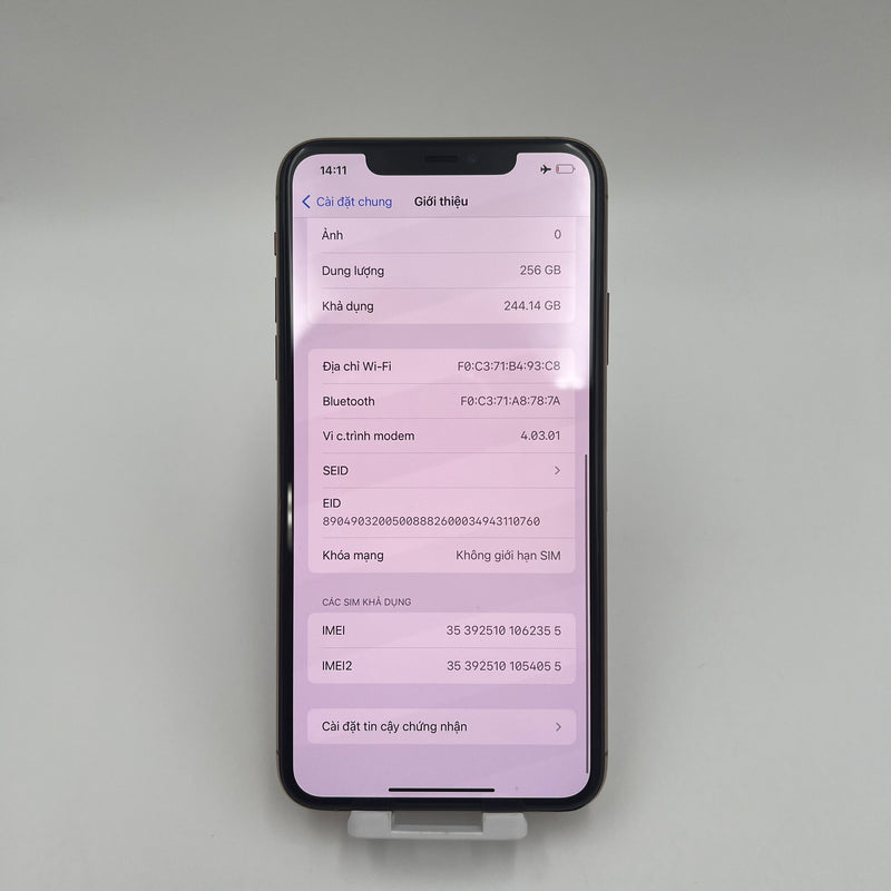 iPhone 11 Pro Max 256GB Vàng 98% pin 100% Quốc tế từ SB (Không dùng sim SB - Thay màn chính hãng Apple - Đốm camera 1x - Đã thay pin)- HH2355