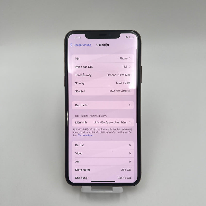 iPhone 11 Pro Max 256GB Vàng 98% pin 100% Quốc tế từ SB (Không dùng sim SB - Thay màn chính hãng Apple - Đốm camera 1x - Đã thay pin)- HH2355