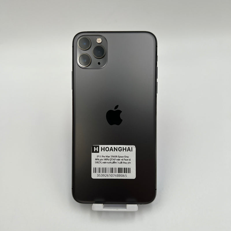 iPhone 11 Pro Max 256GB Xám 98% pin 100% Quốc tế Apple (Thay màn và Face ID chính hãng Apple, Màn xước, Đã thay pin, Đốm camera 1x) - HH8065