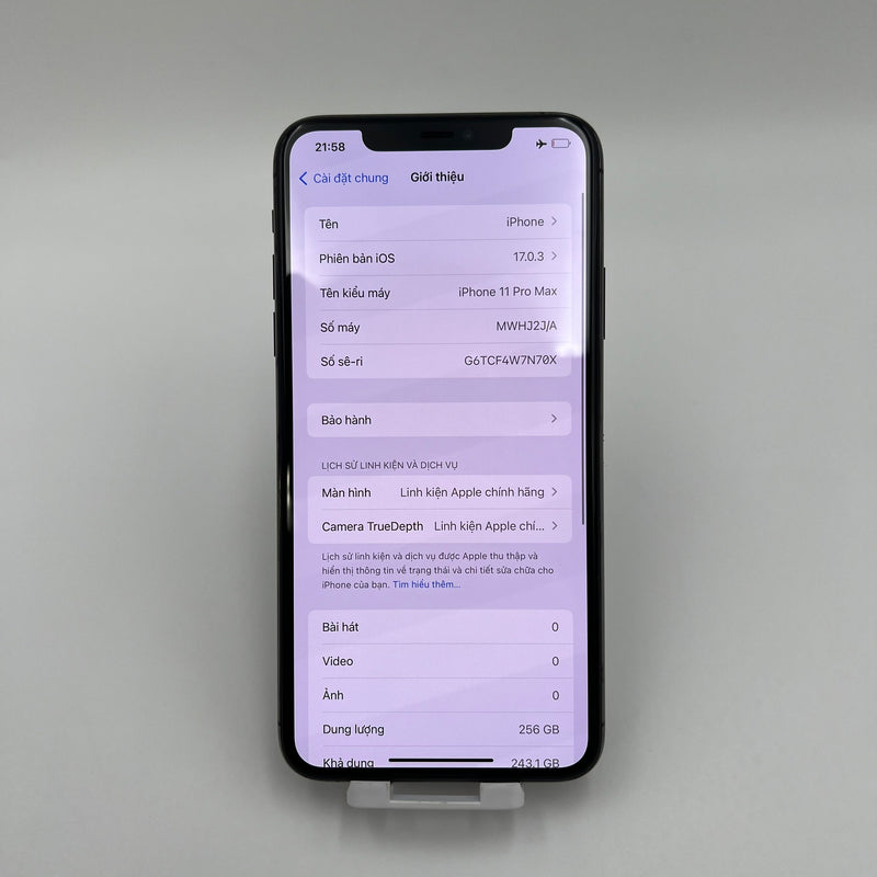 iPhone 11 Pro Max 256GB Xám 98% pin 100% Quốc tế Apple (Thay màn và Face ID chính hãng Apple, Màn xước, Đã thay pin, Đốm camera 1x) - HH8065