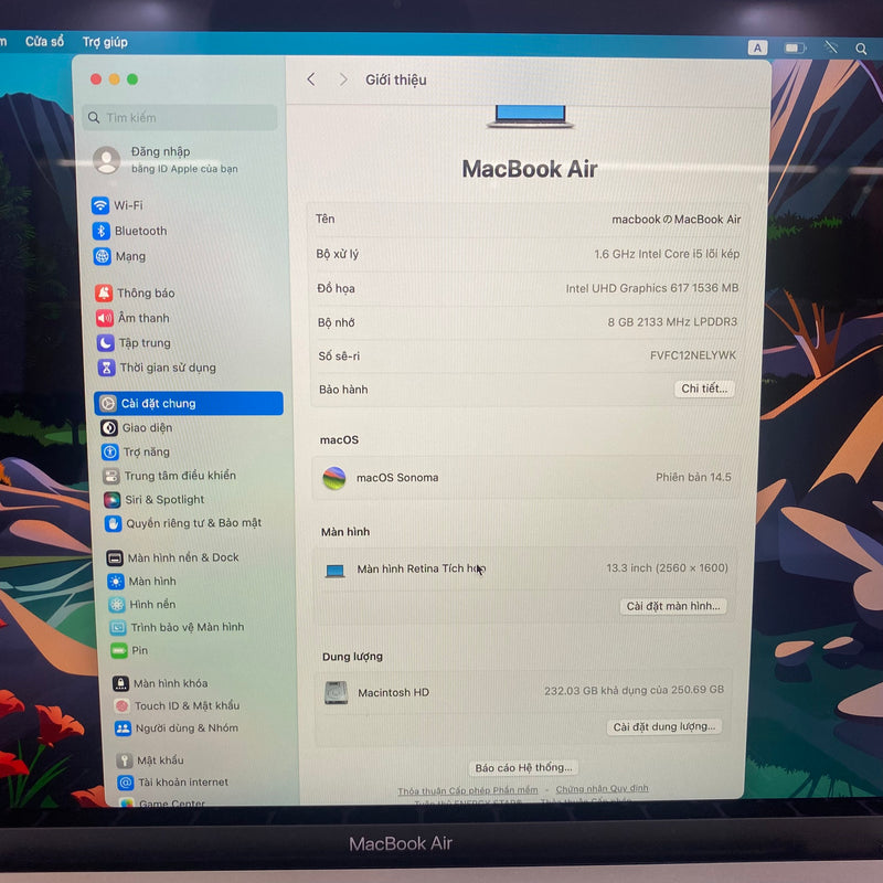 Macbook Air 2019 13.3in Silver Intel Core i5/RAM 8GB/SSD 256GB 98% Fullbox sạc 63 lần BPTN