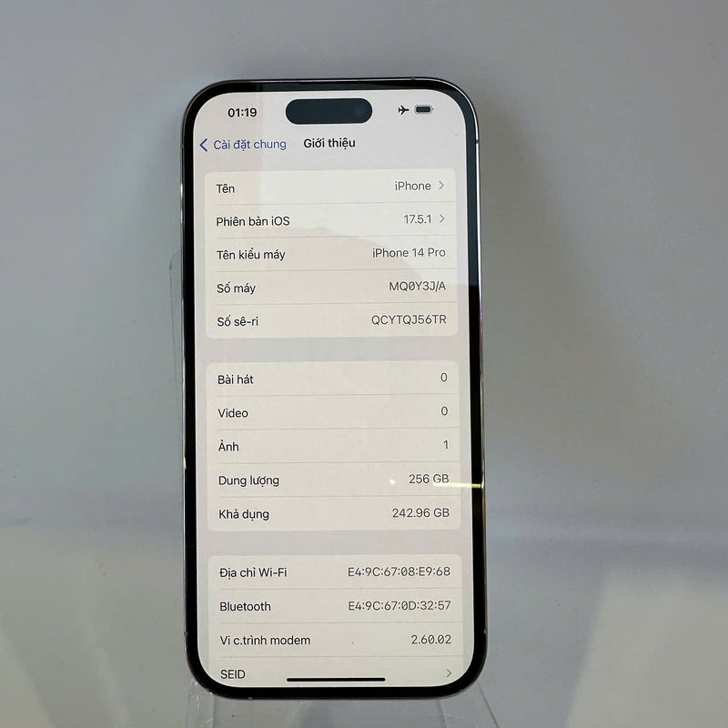 iPhone 14 Pro 256GB Bạc 99% pin 86%  Quốc tế từ DCM (Không dùng sim DCM - Đốm camera 3x) - HH2217