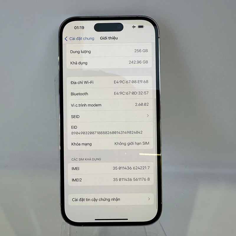 iPhone 14 Pro 256GB Bạc 99% pin 86%  Quốc tế từ DCM (Không dùng sim DCM - Đốm camera 3x) - HH2217