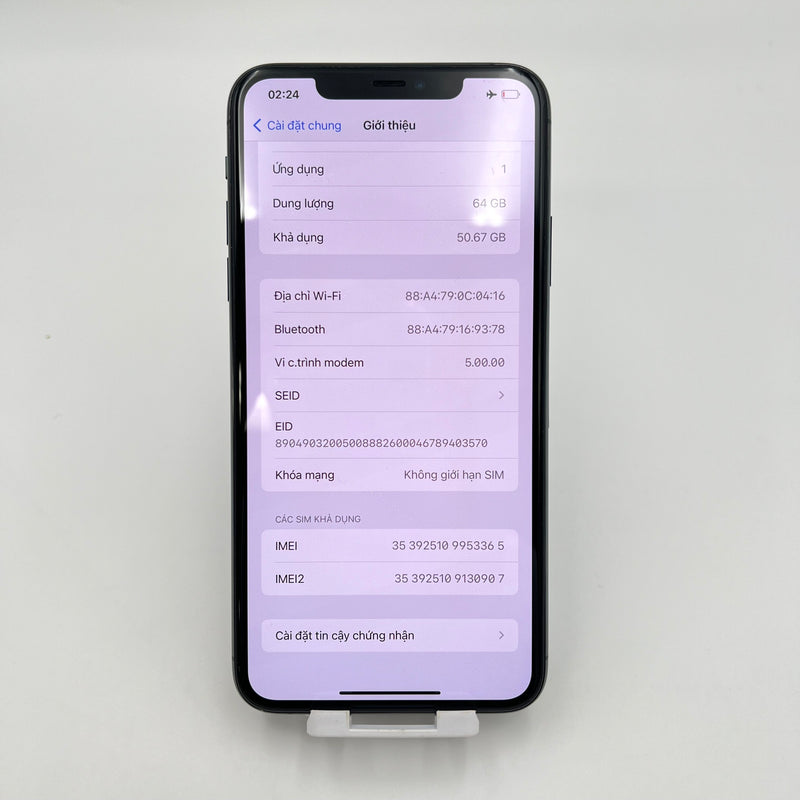 iPhone 11 Pro Max 64GB Xanh Lá 98% pin 85%  Máy đã trả hết tiền mạng dùng như Quốc tế Apple (Đốm camera  1x - màn xước) - HH3365