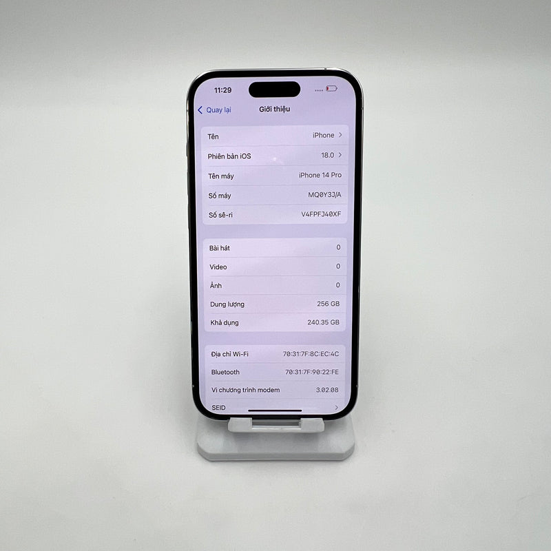 iPhone 14 Pro 256GB Bạc 98% pin 86%  Quốc tế từ DCM (Không dùng sim DCM - Đốm camera 3x) - HH0024