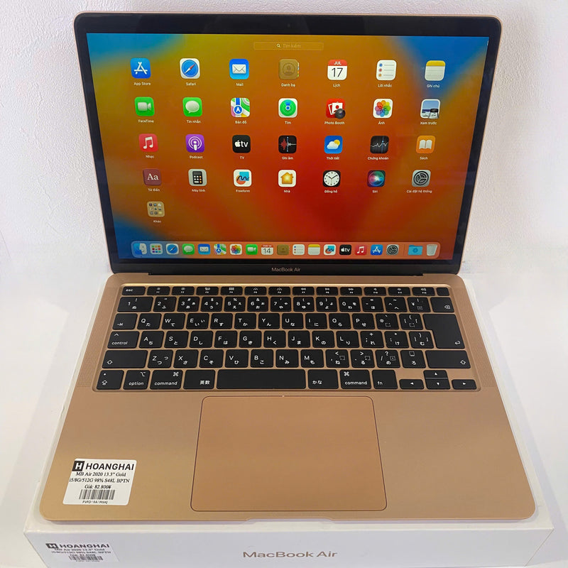 Macbook Air 2020 13.3in Vàng Intel Core i5/ RAM 8GB /SSD 512GB 98% Fullbox Sạc 49 lần BPTN