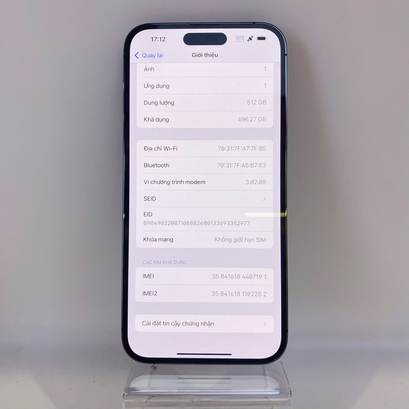 iPhone 14 Pro Max 512GB Tím 98% pin 85%  Quốc tế từ RKT (Không dùng sim RKT - Đốm camera 0.5x)  - HH7191