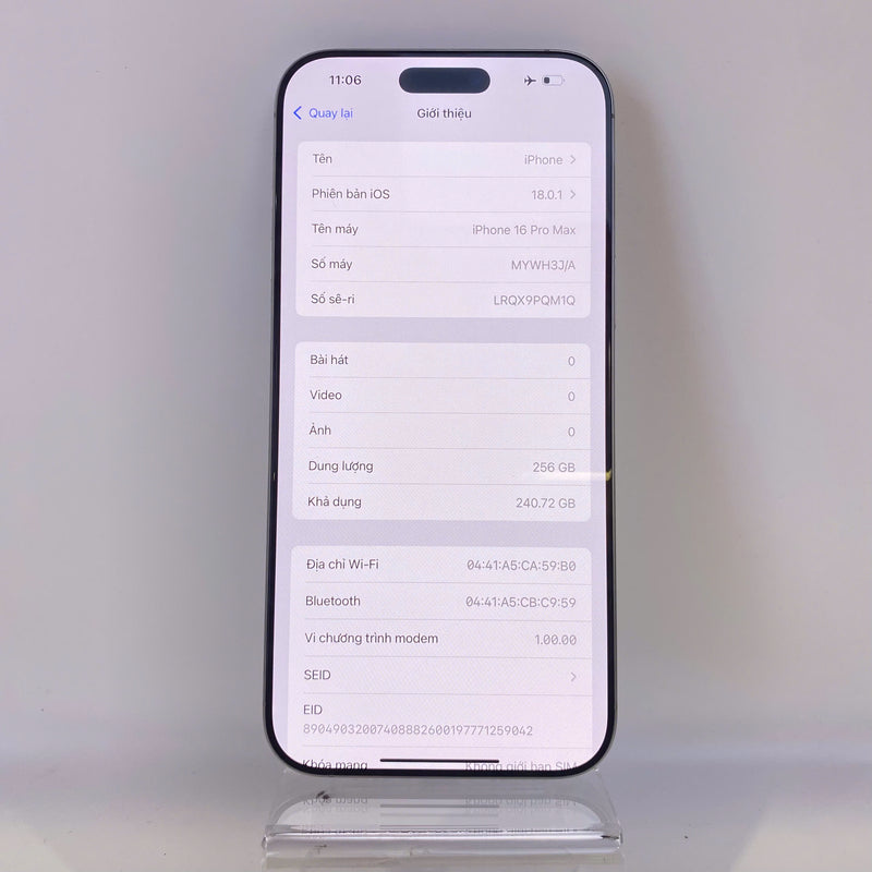 iPhone 16 Pro Max 256GB Trắng 99% pin 100% Quốc tế từ RKT (Không dùng sim RKT - Sạc 16 lần) - HH4836