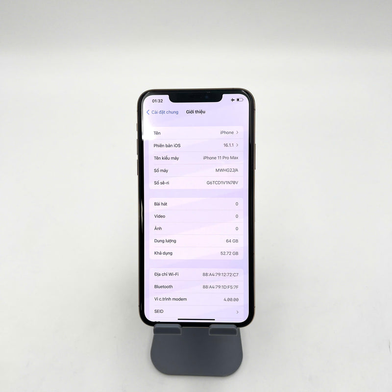 iPhone 11 Pro Max 64GB Vàng 98% pin 85%  Máy đã trả hết tiền mạng dùng như Quốc tế Apple (Đốm camera 1x - xước viền) - HH4614