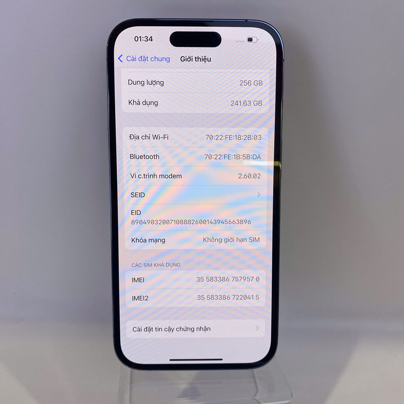 iPhone 14 Pro 256GB Tím 98% pin 85% Quốc tế Apple (Đốm camera 0.5x) - HH9570