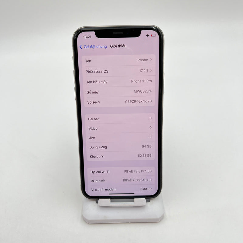 iPhone 11 Pro 64GB Bạc 98% pin 89% Máy đã trả hết tiền mạng dùng như Quốc tế Apple (Viền xước - đốm camera 1x) HH5200