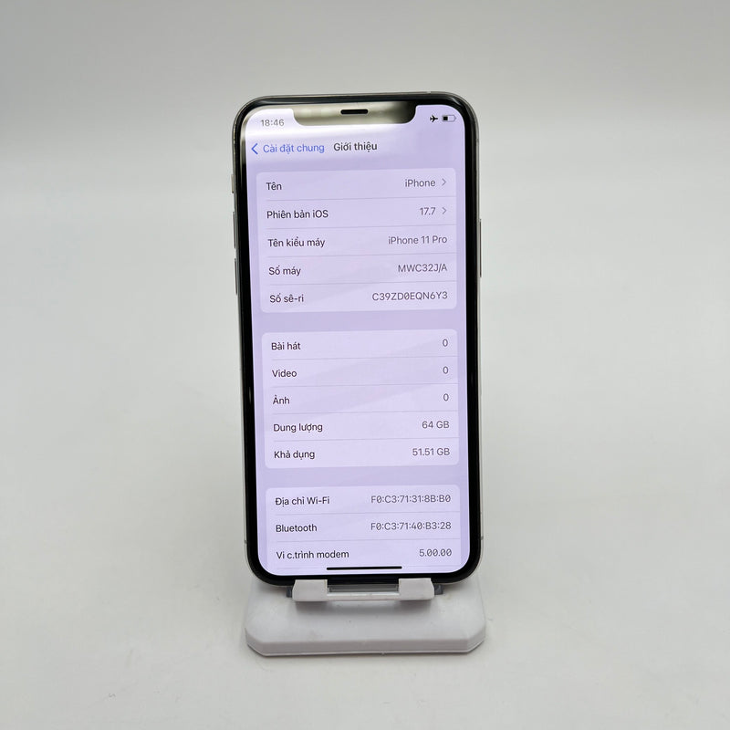 iPhone 11 Pro 64GB Bạc 98% pin 100% Máy đã trả hết tiền mạng dùng như Quốc tế Apple (Đã thay pin - viền xước) - HH9395