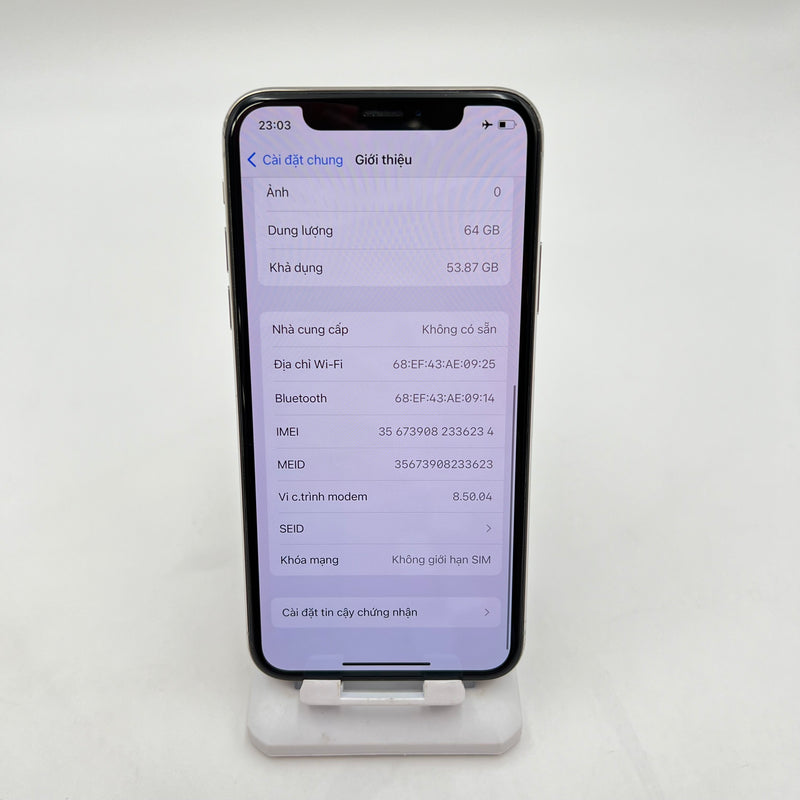 iPhone X 64GB Trắng 97% pin 100% Máy đã trả hết tiền mạng dùng như Quốc tế Apple (Đã thay pin - Đốm camera 2x, viền xước)  - HH6234