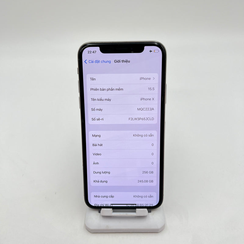 iPhone X 256GB Trắng 98% pin 100% Máy đã trả hết tiền mạng dùng như Quốc tế Apple (Đã thay pin - Đốm camera 1x, viền xước)