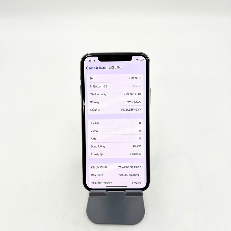 iPhone 11 Pro 64GB Bạc 98% pin 100% Máy đã trả hết tiền mạng dùng như Quốc tế Apple (Đốm camera 1x, viền camera xước) - HH0207