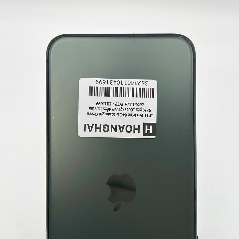 iPhone 11 Pro Max 64GB Xanh Lá 98% pin 100% Quốc tế Apple bản Mỹ LL/a (Đã thay pin - Đốm camera 1x, viền xước) - HH1699