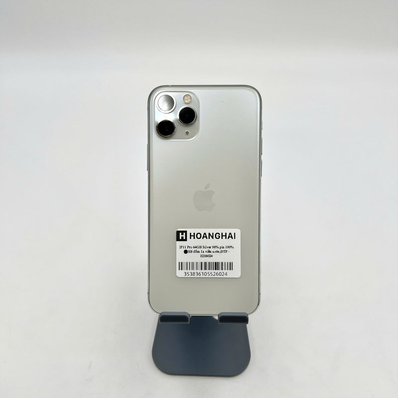 iPhone 11 Pro 64GB Bạc 98% pin 100% Máy đã trả hết tiền mạng dùng như Quốc tế Apple (Đã thay pin - Đốm camera 1x,  viền xước) - HH6024