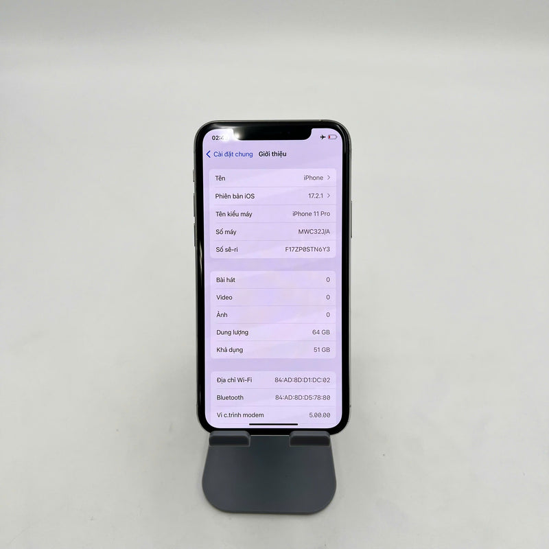 iPhone 11 Pro 64GB Bạc 98% pin 100% Máy đã trả hết tiền mạng dùng như Quốc tế Apple (Đã thay pin - Đốm camera 1x,  viền xước) - HH6024