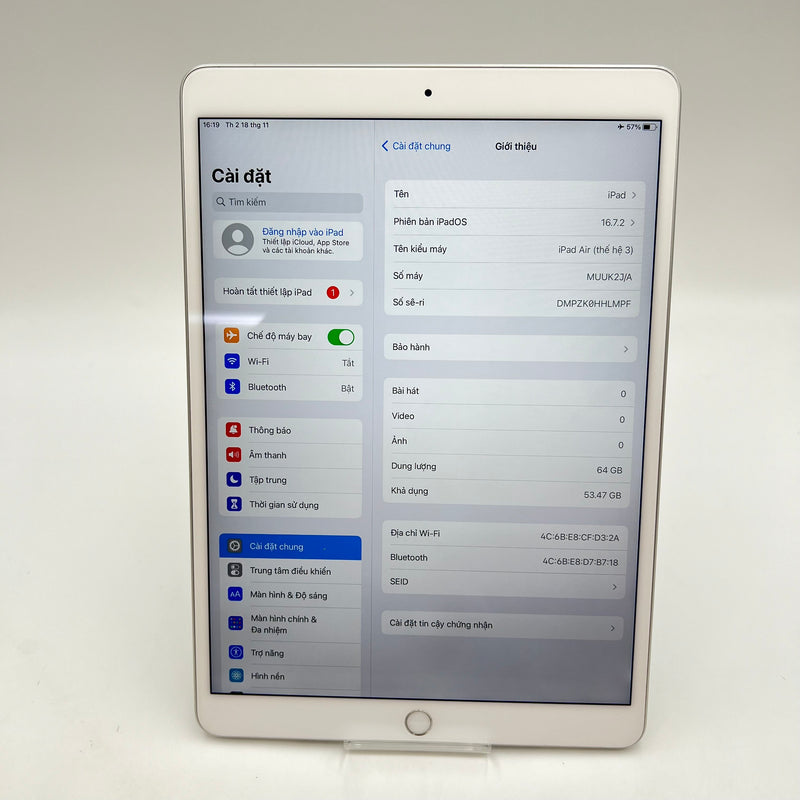 iPad Air 3 2019 10.5in 64GB Bạc Wifi 97% pin 99% (Đã thay pin - Máy xước)