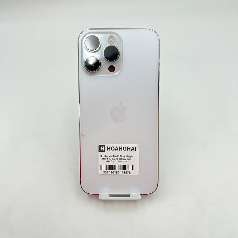 iPhone 14 Pro Max 256GB Bạc 98% pin 85%  Quốc tế từ SB (Không dùng sim SB - Đốm camera 0.5x/3x - Máy xước) - HH8878