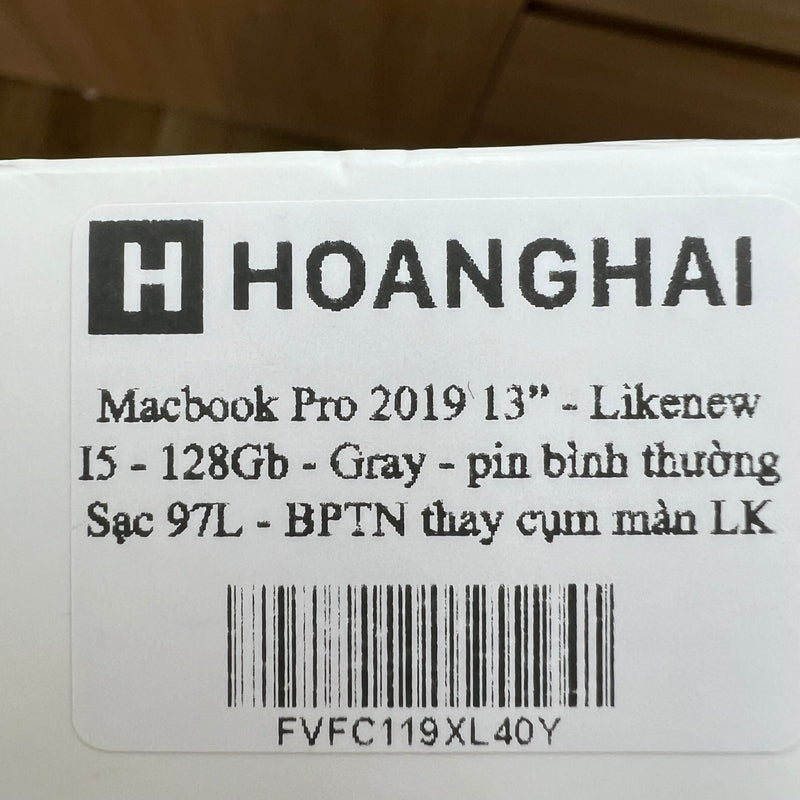 Macbook Pro 2019 13.3in Xám Intel Core i5/RAM 8GB/SSD 128GB 98% Sạc 97 lần BPTN (Thay cụm màn LK)