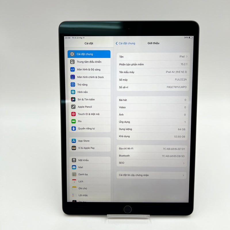 iPad Air 3 2019 10.5in 64GB Xám Wifi 98% pin 94% màn đốm trắng