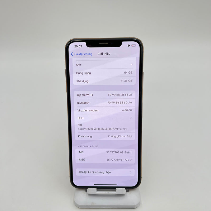 iPhone Xs Max 64GB Vàng 97% pin 100% DBH Quốc tế Apple bản Mỹ LL/A (Đã thay pin - Đốm camera 1x, màn và lưng xước) - HH9681