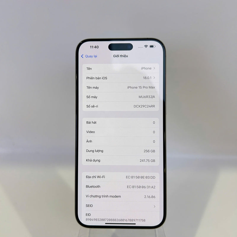 iPhone 15 Pro Max 256GB Tự Nhiên 99% pin 91% Quốc tế từ SB (Không dùng sim SB - Đốm camera 0.5x) - HH1640