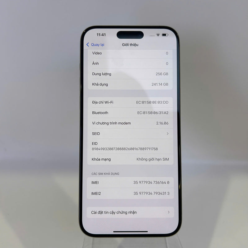 iPhone 15 Pro Max 256GB Tự Nhiên 99% pin 91% Quốc tế từ SB (Không dùng sim SB - Đốm camera 0.5x) - HH1640